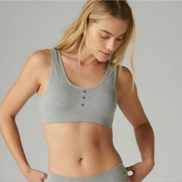 Lucky brand seamless ribbed bralette Light Gray Comfort Womens Slip On Bra - Picture 1 of 16